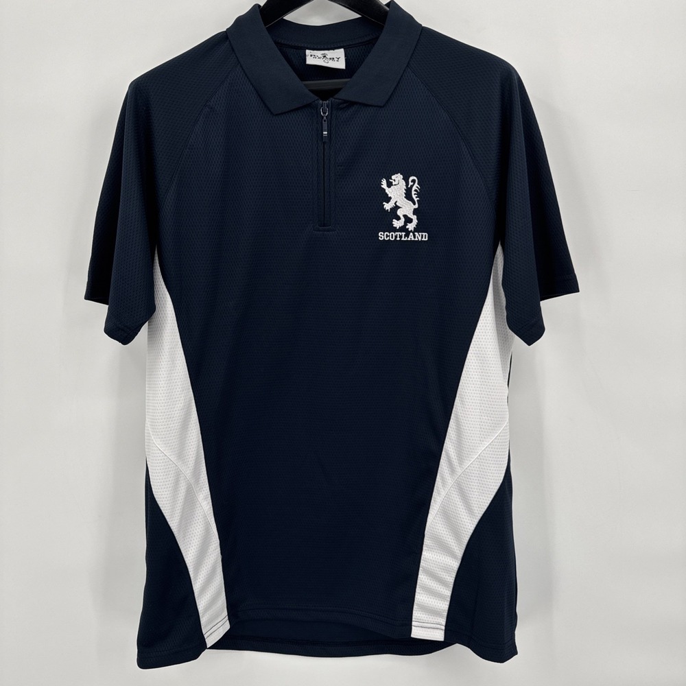 Scotland Rugby Nations Shirt Mens L Large Navy White Gents Lion Quarter Zip Polo